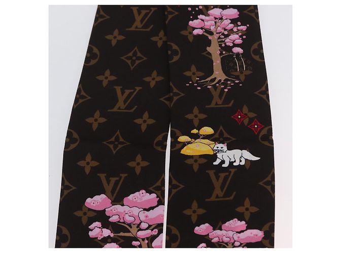 LOUIS VUITTON Bandeau Natale Vivienne Sciarpa in Seta Marrone M00491 Auth LNZ361SAM - vista 8