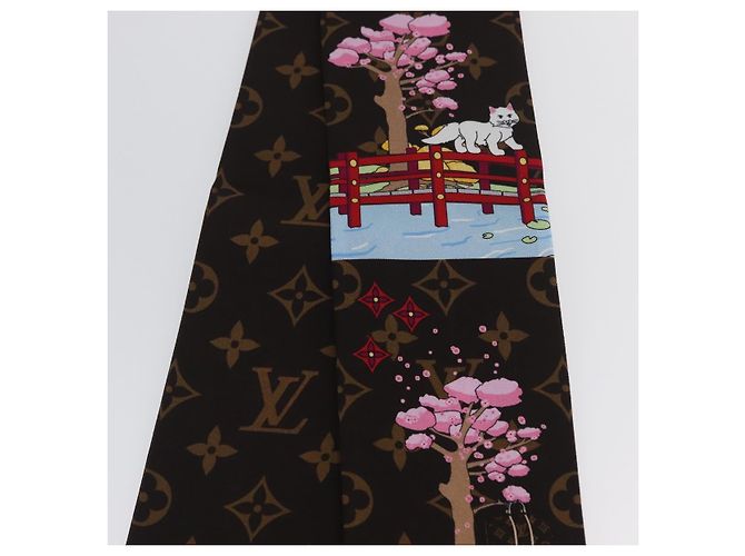 LOUIS VUITTON Bandeau Natale Vivienne Sciarpa in Seta Marrone M00491 Auth LNZ361SAM - vista 9