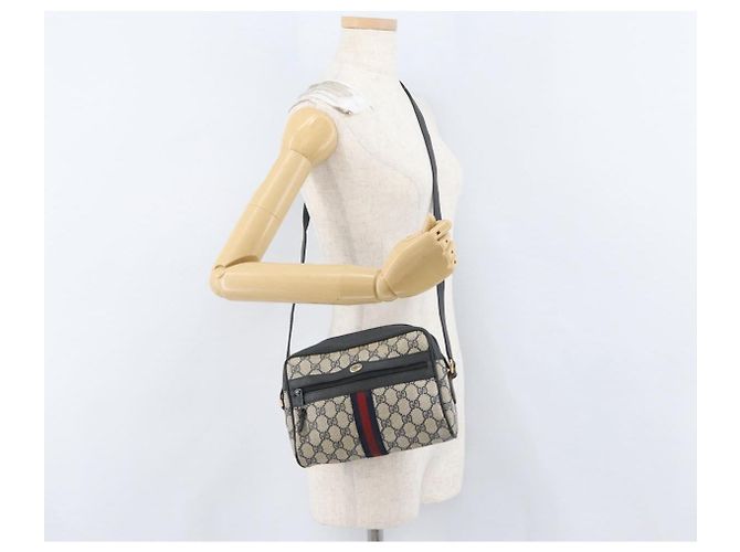 Borsa a Spalla Gucci GG Supreme Sherry Line PVC Blu Navy Oro 89 02 004 Auth ep13472 D'oro - vista 24