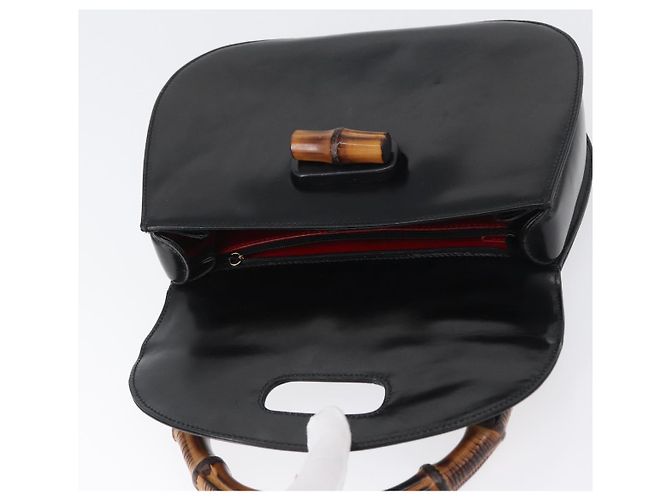 Borsa a mano in pelle nera e oro GUCCI Bamboo 000 1781 0633 Auth 173021 Nero D'oro - vista 10