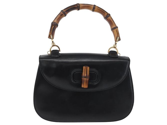 Borsa a mano in pelle nera e oro GUCCI Bamboo 000 1781 0633 Auth 173021 Nero D'oro - vista 13