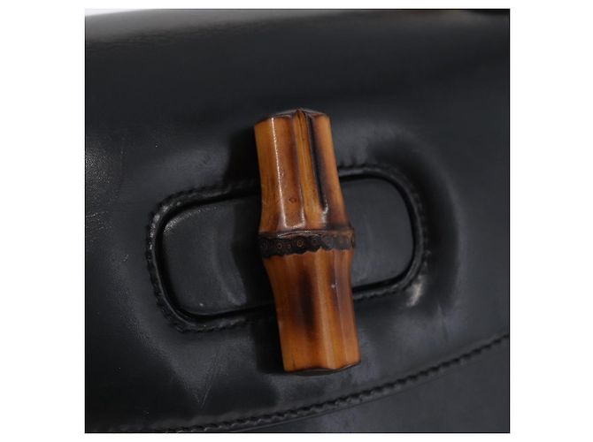 Borsa a mano in pelle nera e oro GUCCI Bamboo 000 1781 0633 Auth 173021 Nero D'oro - vista 17