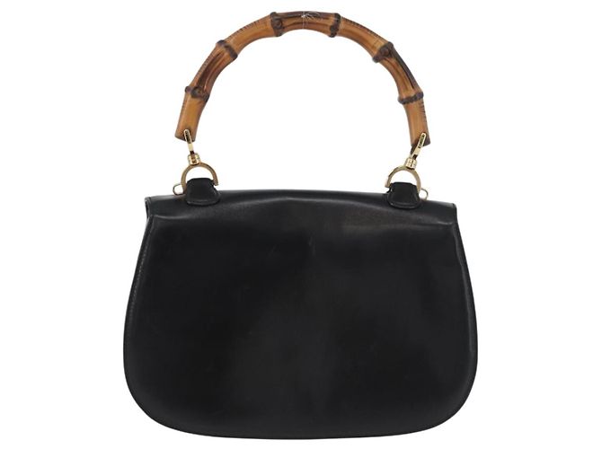 Borsa a mano in pelle nera e oro GUCCI Bamboo 000 1781 0633 Auth 173021 Nero D'oro - vista 2