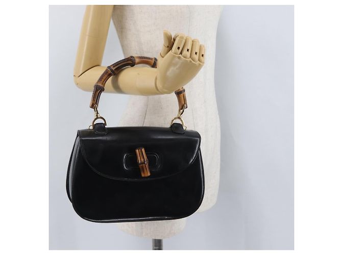 Borsa a mano in pelle nera e oro GUCCI Bamboo 000 1781 0633 Auth 173021 Nero D'oro - vista 23