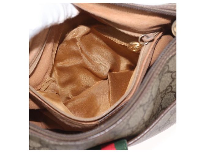 Borsa Gucci GG Supreme Web Sherry Line in PVC beige e oro 001 754 6177 Auth bs33691 D'oro - vista 11