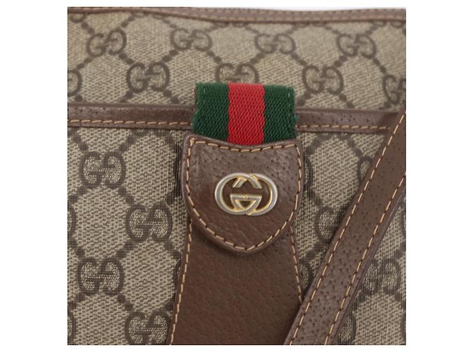 Borsa Gucci GG Supreme Web Sherry Line in PVC beige e oro 001 754 6177 Auth bs33691 D'oro - vista 19