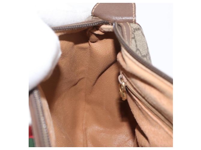 Borsa Gucci GG Supreme Web Sherry Line in PVC beige e oro 001 754 6177 Auth bs33691 D'oro - vista 22