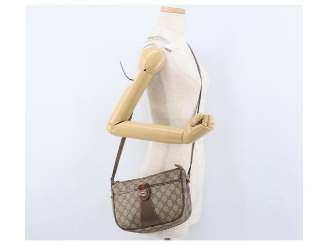 Borsa Gucci GG Supreme Web Sherry Line in PVC beige e oro 001 754 6177 Auth bs33691 D'oro - vista 25