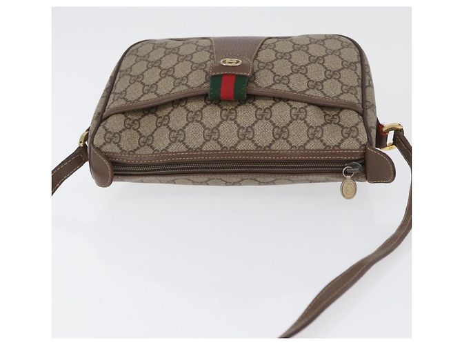 Borsa Gucci GG Supreme Web Sherry Line in PVC beige e oro 001 754 6177 Auth bs33691 D'oro - vista 7