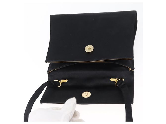 Bolso de Hombro Salvatore Ferragamo Vala Satén Negro Oro Auth BA11117 Dorado - vista 10