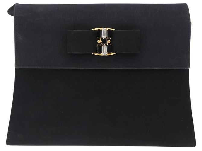 Bolso de Hombro Salvatore Ferragamo Vala Satén Negro Oro Auth BA11117 Dorado - vista 13
