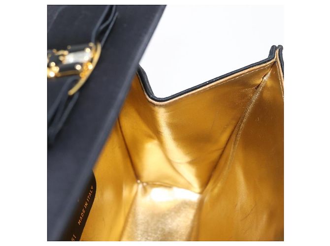 Bolso de Hombro Salvatore Ferragamo Vala Satén Negro Oro Auth BA11117 Dorado - vista 18