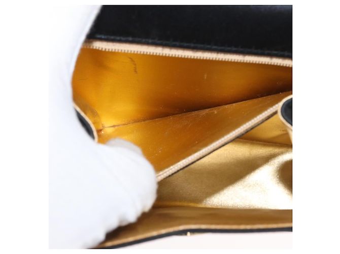 Bolso de Hombro Salvatore Ferragamo Vala Satén Negro Oro Auth BA11117 Dorado - vista 21
