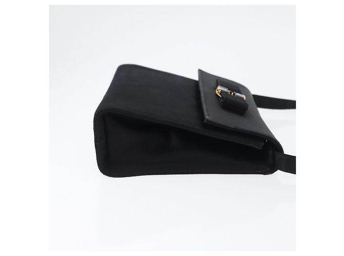 Bolso de Hombro Salvatore Ferragamo Vala Satén Negro Oro Auth BA11117 Dorado - vista 3