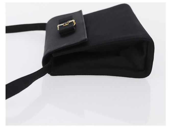 Bolso de Hombro Salvatore Ferragamo Vala Satén Negro Oro Auth BA11117 Dorado - vista 4