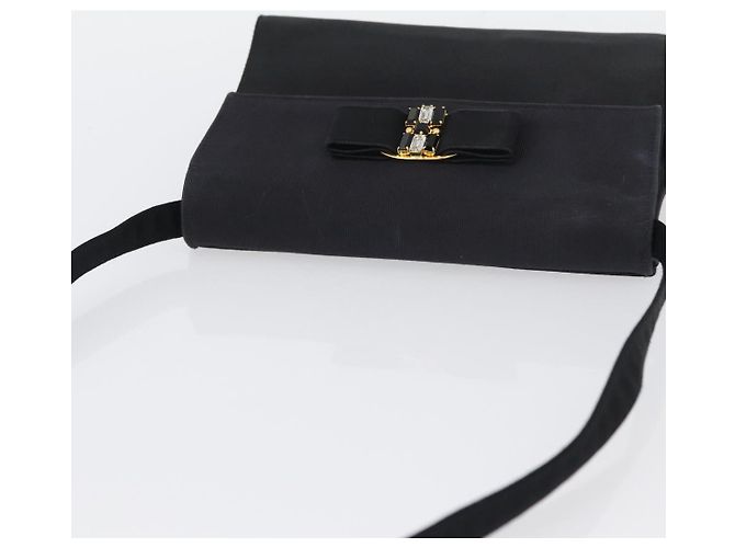 Bolso de Hombro Salvatore Ferragamo Vala Satén Negro Oro Auth BA11117 Dorado - vista 6