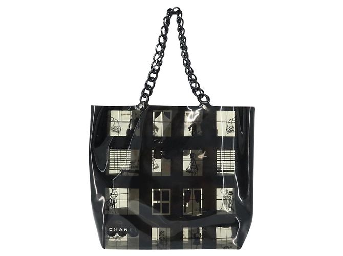 Borsa Tote a Catena CHANEL in Vinile Nero CC Auth ARZ371 - vista 13