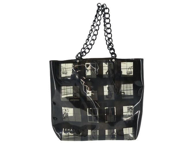 Borsa Tote a Catena CHANEL in Vinile Nero CC Auth ARZ371 - vista 2