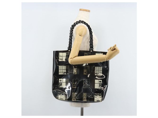 Borsa Tote a Catena CHANEL in Vinile Nero CC Auth ARZ371 - vista 22