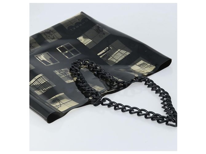 Borsa Tote a Catena CHANEL in Vinile Nero CC Auth ARZ371 - vista 6