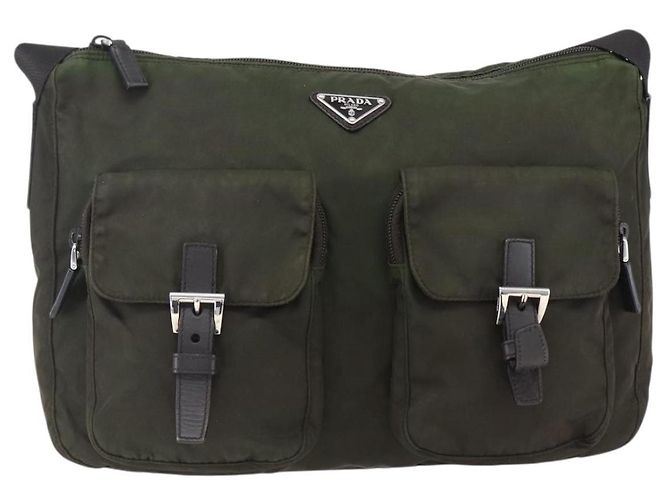 PRADA Schultertasche Nylon Khaki Silber Authentisch mr2000 - Ansicht 13