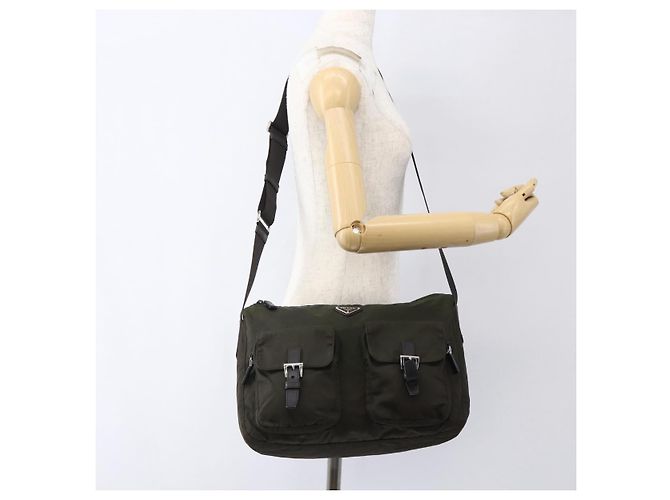 PRADA Schultertasche Nylon Khaki Silber Authentisch mr2000 - Ansicht 26