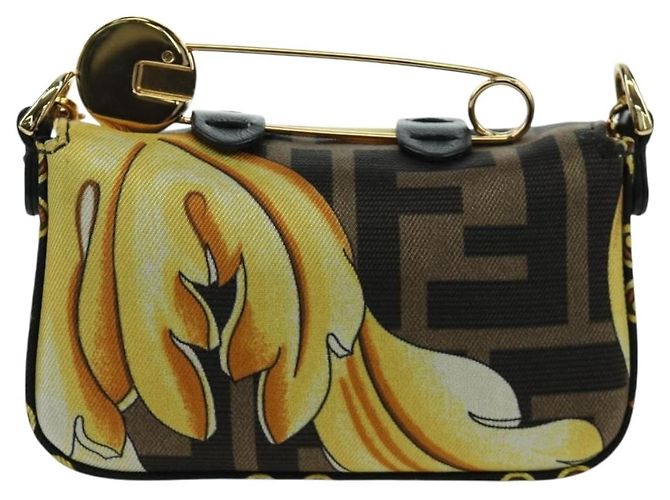 FENDI - VERSACE FENDACE Mamma Baguette Pouch Nylon Nero Oro Auth 166998SM - vista 2