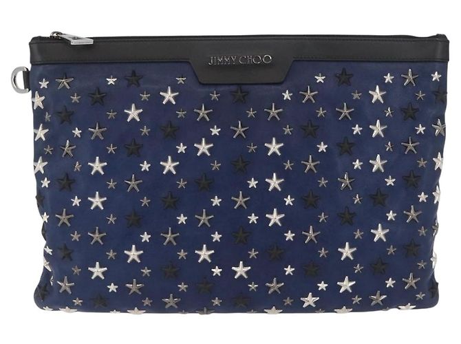 Jimmy Choo Studs Clutch Tasche aus Leder Marine Silber Auth BA11032 Marineblau - Ansicht 13