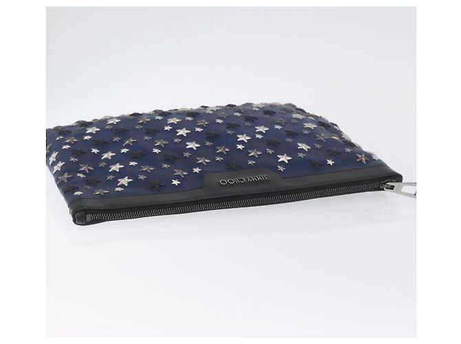 Jimmy Choo Studs Clutch Tasche aus Leder Marine Silber Auth BA11032 Marineblau - Ansicht 5