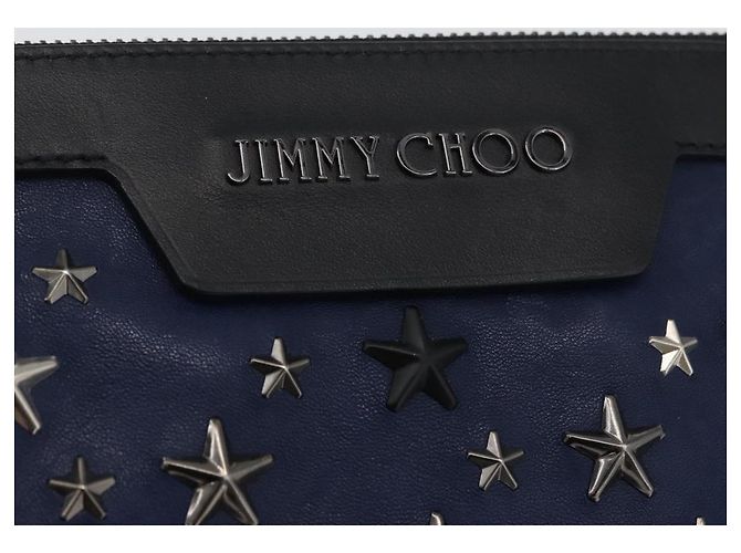 Jimmy Choo Studs Clutch Tasche aus Leder Marine Silber Auth BA11032 Marineblau - Ansicht 9
