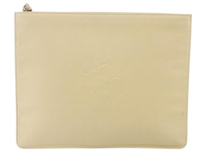 Clutch de cuero vintage con logo CC de Chanel beige - vista 18