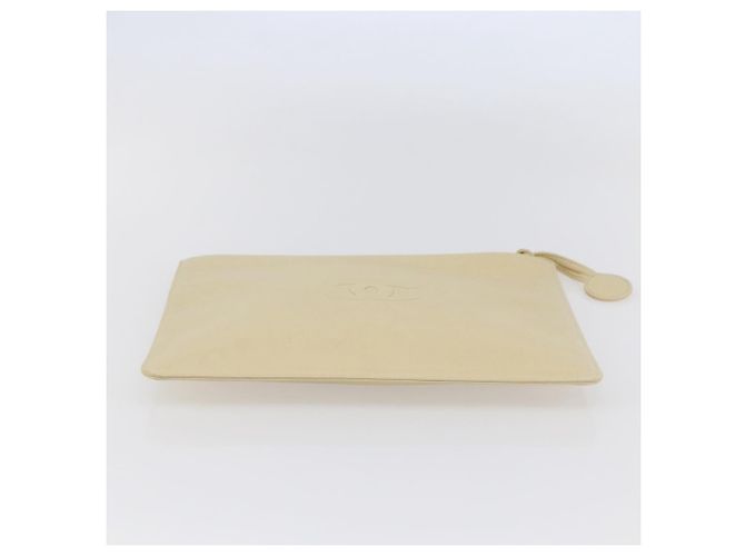 Clutch de cuero vintage con logo CC de Chanel beige - vista 7