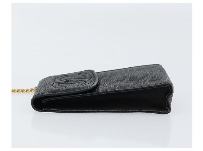 Chanel schwarzer Kaviar-Leder CC-Logo-Kartenhalter mit Kette - Ansicht 12