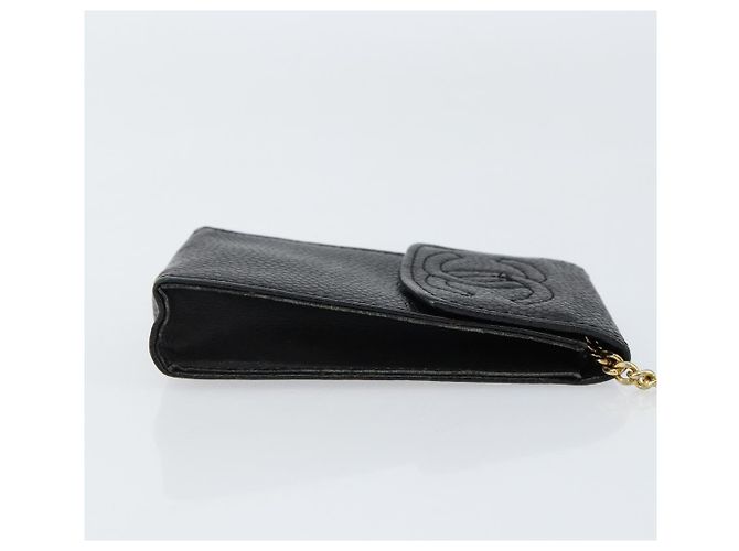 Chanel schwarzer Kaviar-Leder CC-Logo-Kartenhalter mit Kette - Ansicht 13