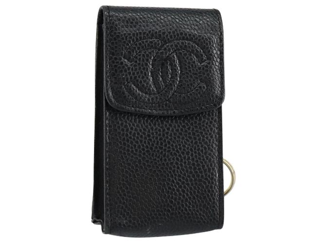 Chanel schwarzer Kaviar-Leder CC-Logo-Kartenhalter mit Kette - Ansicht 15