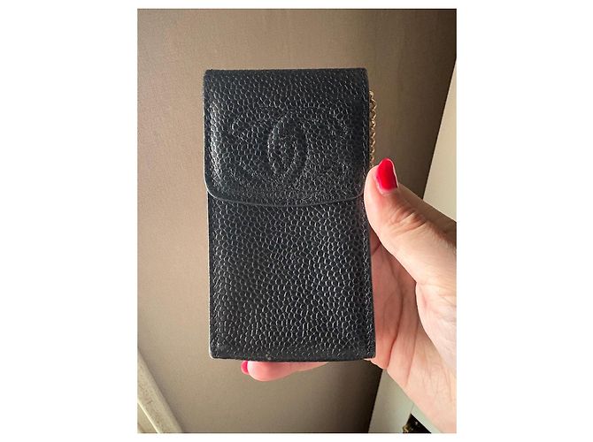 Chanel schwarzer Kaviar-Leder CC-Logo-Kartenhalter mit Kette - Ansicht 2