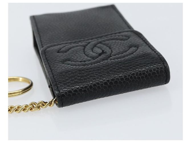 Chanel schwarzer Kaviar-Leder CC-Logo-Kartenhalter mit Kette - Ansicht 3