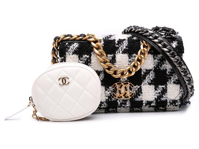 Borsa a tracolla in tweed di Chanel con portamonete Nero Bianco - vista 5