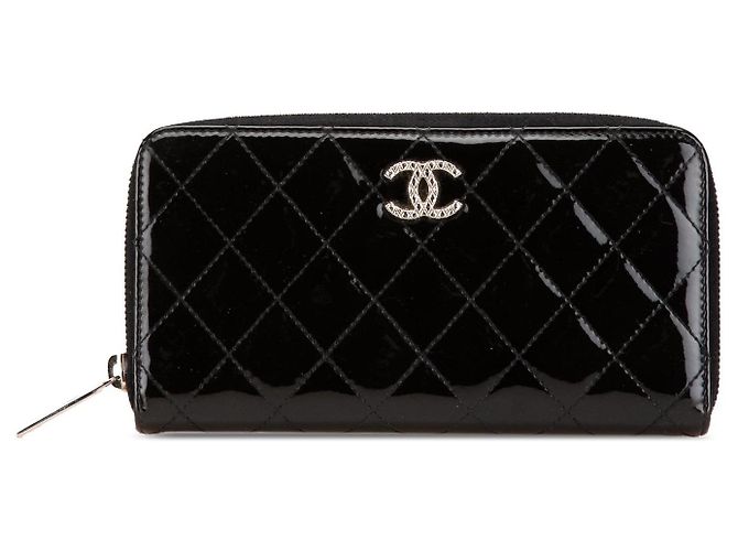 Chanel gesteppte Geldbörse aus lackiertem Leder mit Reißverschluss Schwarz - Ansicht 9