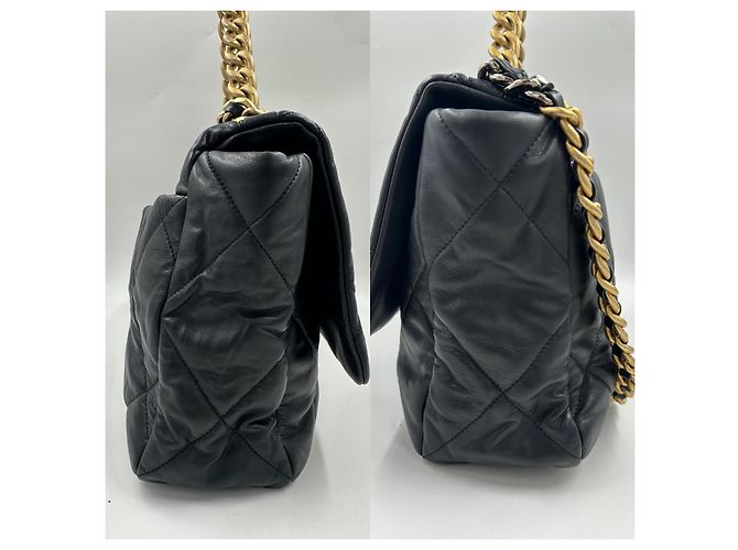 Chanel 19 Maxi Flap Borsa a spalla nera in pelle di agnello Nero - vista 15