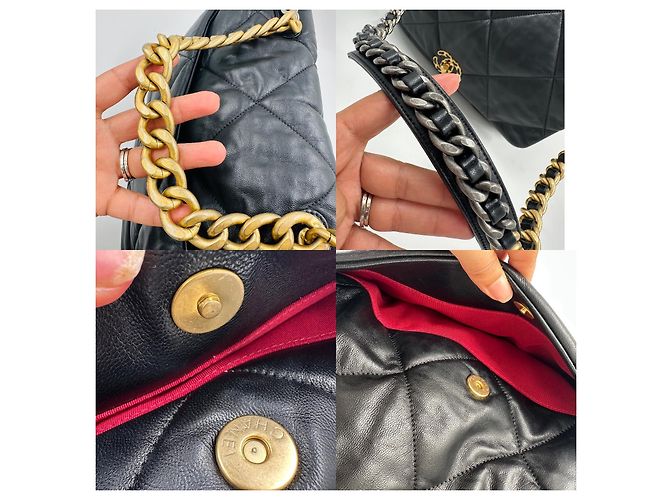 Chanel 19 Maxi Flap Borsa a spalla nera in pelle di agnello Nero - vista 16