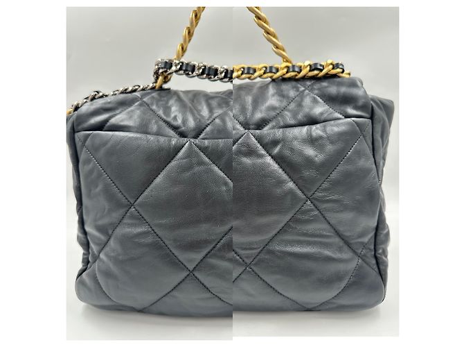 Chanel 19 Maxi Flap Borsa a spalla nera in pelle di agnello Nero - vista 17