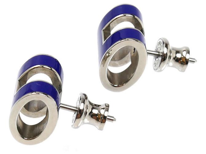 Hermès HERMES Mini Pop H Metall Ohrringe Blau - Ansicht 3