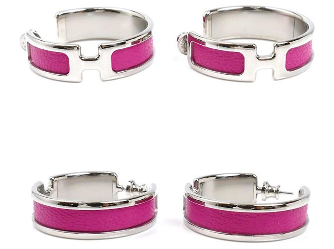 Hermès GP Leder Olympe Ohrringe Pink - Ansicht 2