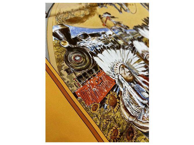 Foulard in seta Hermès 'Concours d'Elegance' Marrone Bianco Rosso Blu Grigio Giallo Gold hardware - vista 10