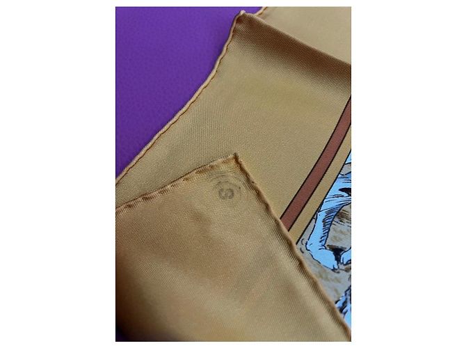 Foulard in seta Hermès 'Concours d'Elegance' Marrone Bianco Rosso Blu Grigio Giallo Gold hardware - vista 6