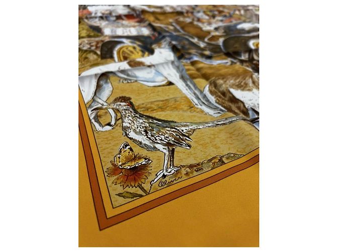Foulard in seta Hermès 'Concours d'Elegance' Marrone Bianco Rosso Blu Grigio Giallo Gold hardware - vista 7