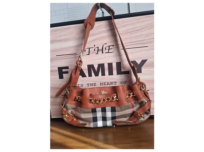 Borsa a spalla Burberry in pelle e tessuto Marrone Multicolore - vista 2