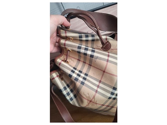 Borsa a secchiello Burberry Nova Check in pelle e tela Marrone Beige - vista 5