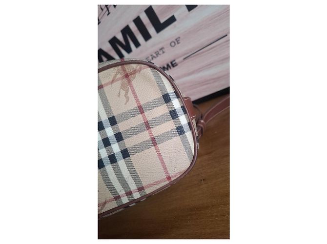 Borsa a secchiello Burberry Nova Check in pelle e tela Marrone Beige - vista 7